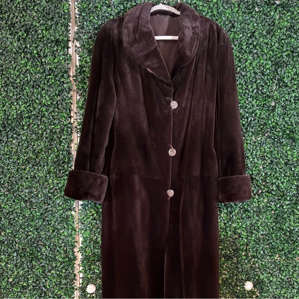 Harpers Furs Dark Brown Sheared Mink And Leather Reversible Coat